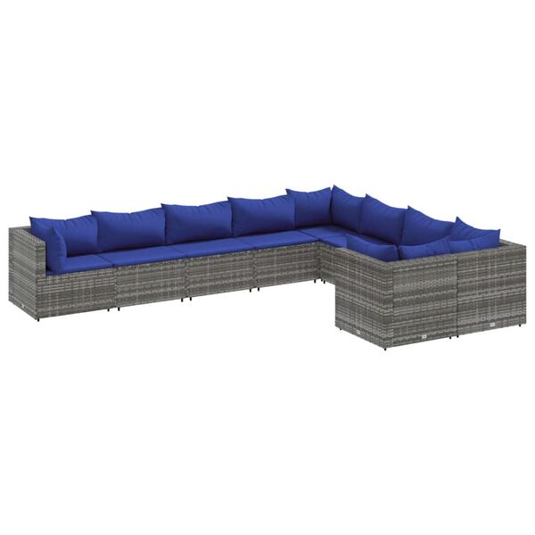 vidaXL 9 Piece Garden Sofa Set with Cushions Grey Poly Rattan