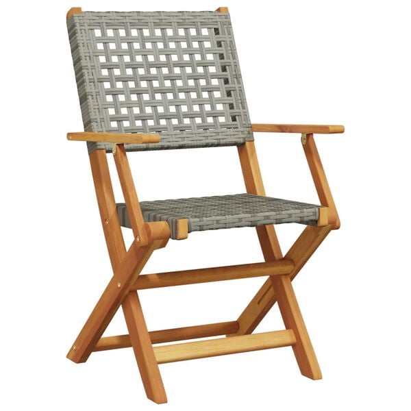 vidaXL Folding Garden Chairs 4 pcs Grey Poly Rattan and Solid Wood