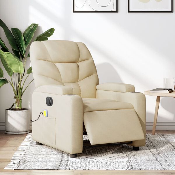 vidaXL Electric Massage Recliner Chair Cream Fabric