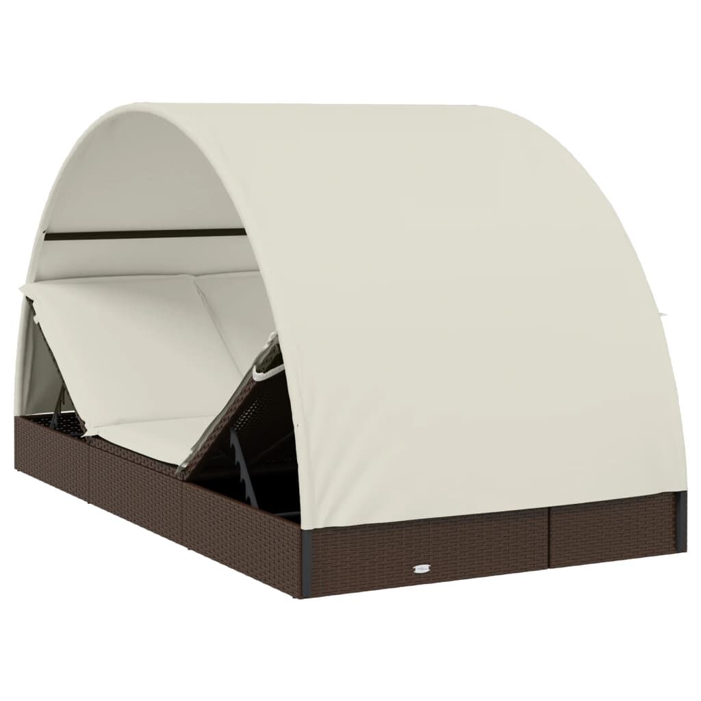 vidaXL 2-Person Sunbed with Round Roof Brown 211x112x140 cm Poly Rattan