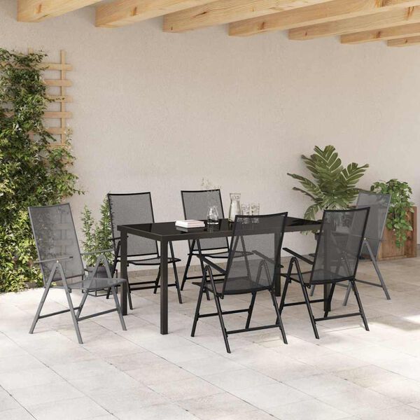 vidaXL Garden Dining Set 7 pcs Anthracite Powder-Coated Steel