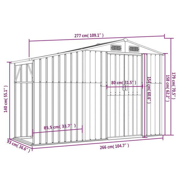 vidaXL Garden Shed Anthracite 277x93x179 cm Galvanised Steel
