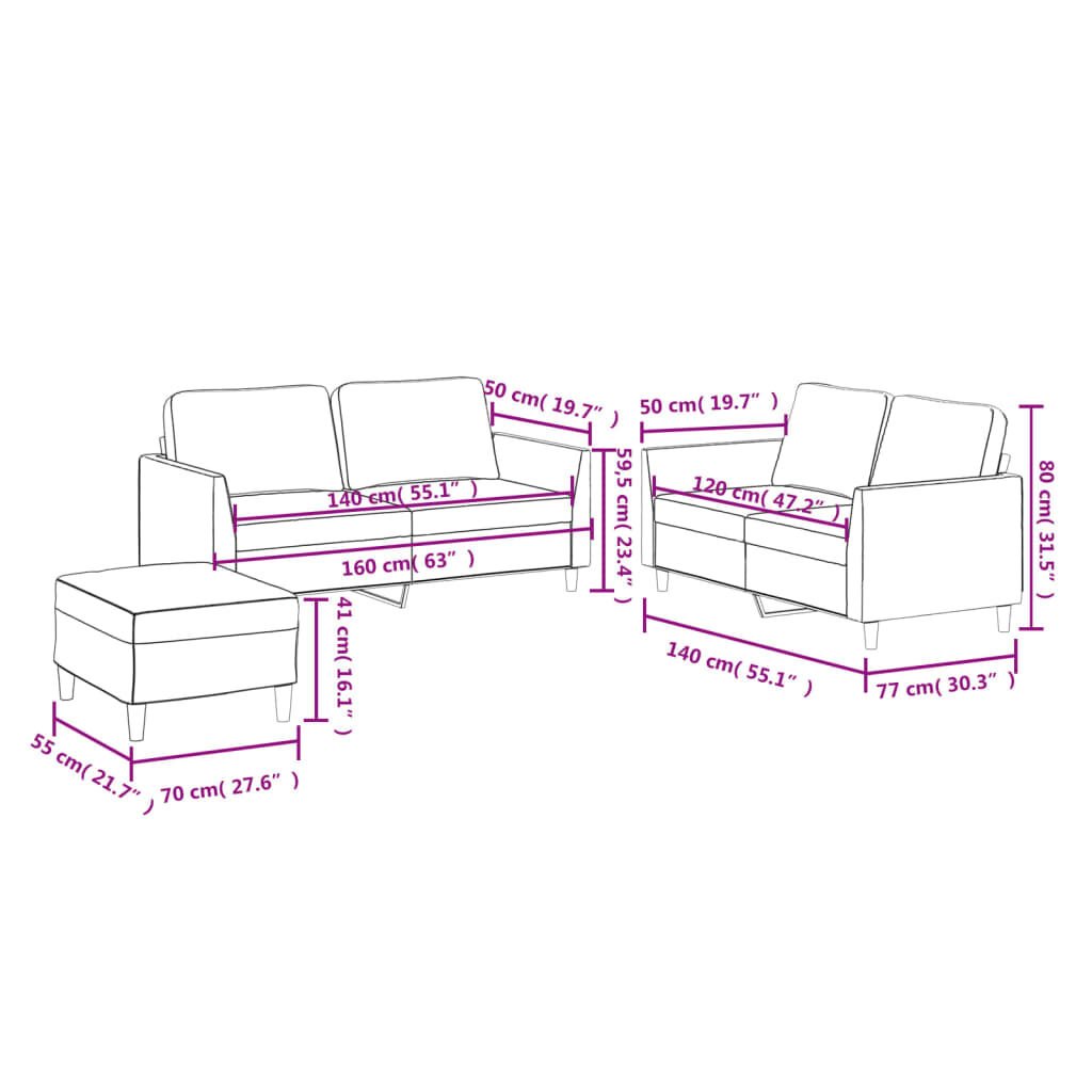 vidaXL 3 Piece Sofa Set with Cushions Black Faux Leather
