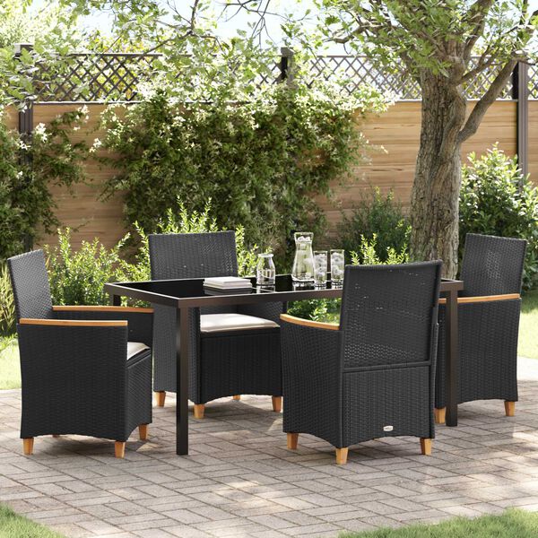 vidaXL Garden Dining Set 5 pcs Black Poly Rattan