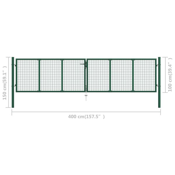 vidaXL Mesh Garden Gate Steel 390x100 cm Green