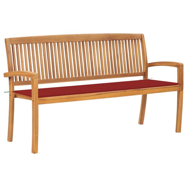 vidaXL Stacking Garden Bench with Cushion 159 cm Solid Teak Wood