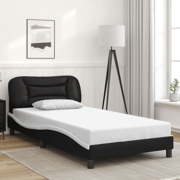 vidaXL Bed Frame without Mattress "Hvar" Black and White 100x203 cm Faux Leather