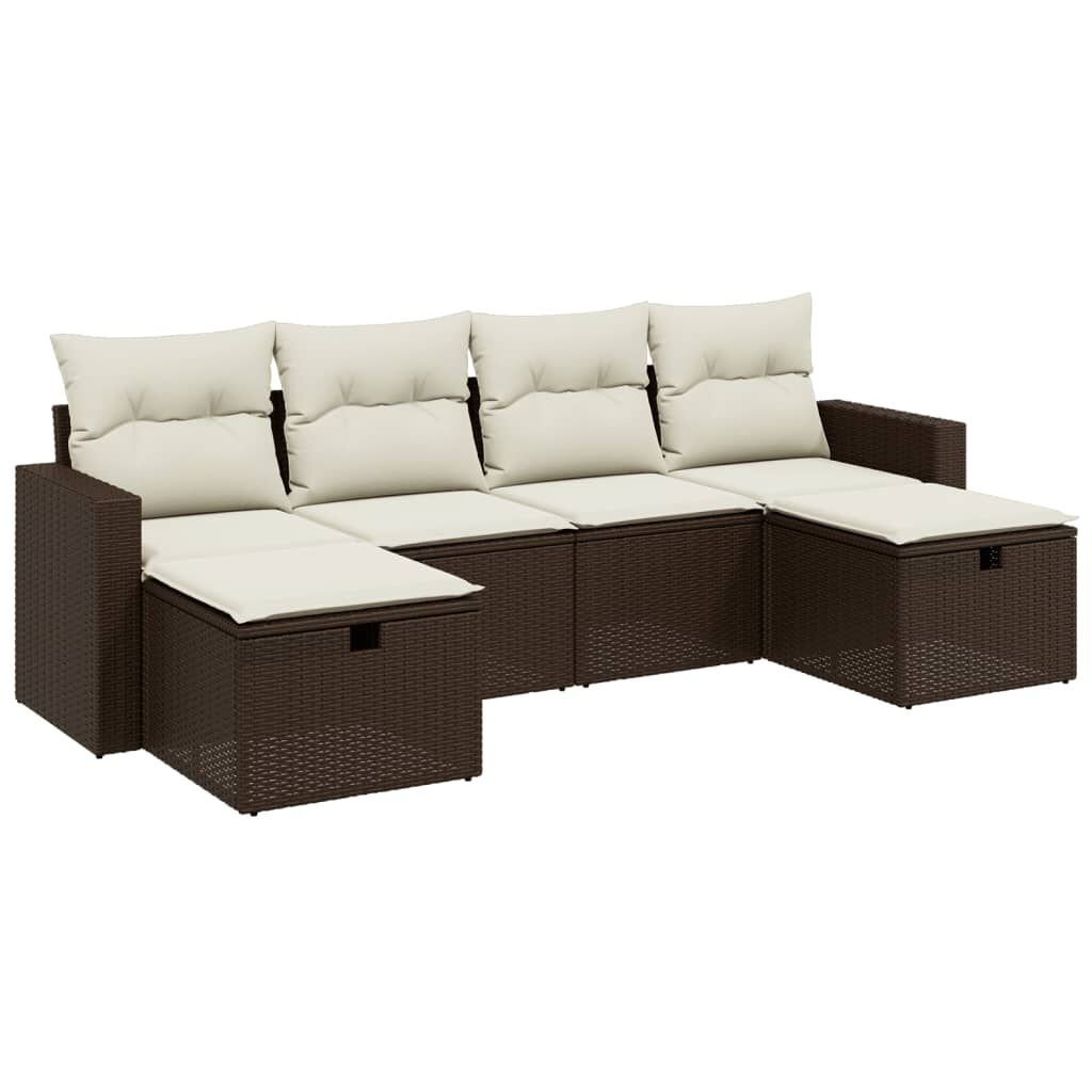 vidaXL 6 Piece Garden Sofa Set with Cushions Brown Poly Rattan