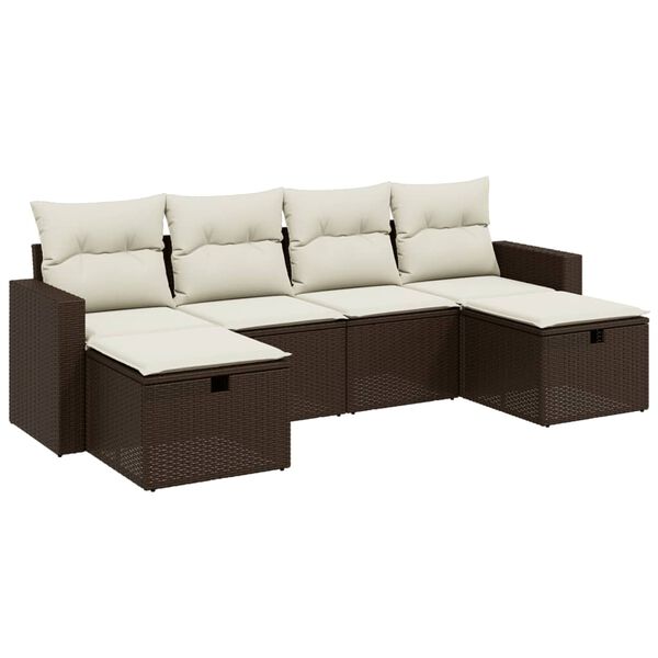 vidaXL 6 Piece Garden Sofa Set with Cushions Brown Poly Rattan