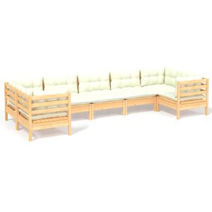 vidaXL 7 Piece Garden Lounge Set with Cream Cushions Pinewood