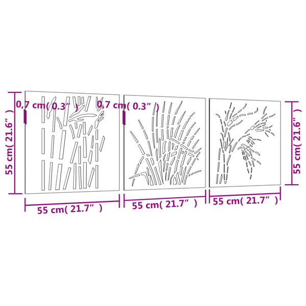 vidaXL Garden Wall Decorations 3 pcs 55x55 cm Corten Steel Grass Design