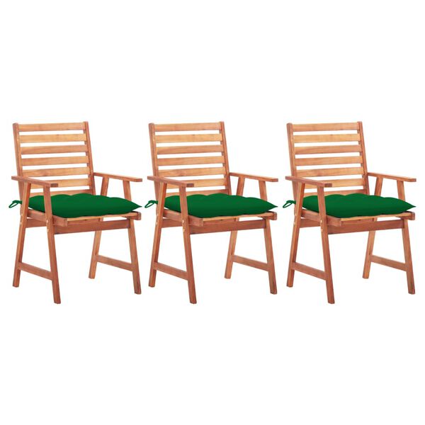 vidaXL Outdoor Dining Chairs 3 pcs with Cushions Solid Acacia Wood