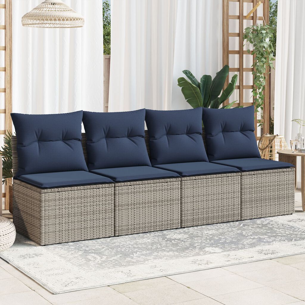vidaXL Garden Sofa with Cushions 4-Seater Grey Poly Rattan
