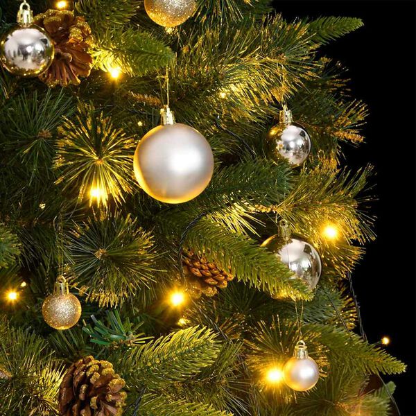 vidaXL Artificial Hinged Christmas Tree 300 LEDs & Ball Set 210 cm