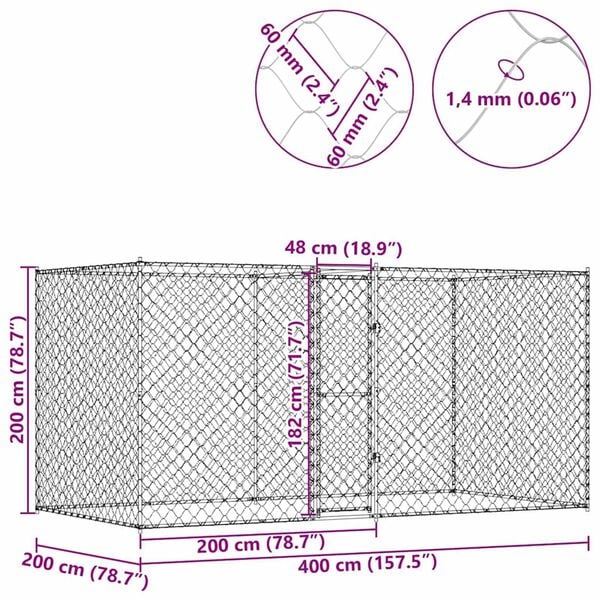 Dog Cage Silver 400 x 200 x 256 cm Galvanised Steel
