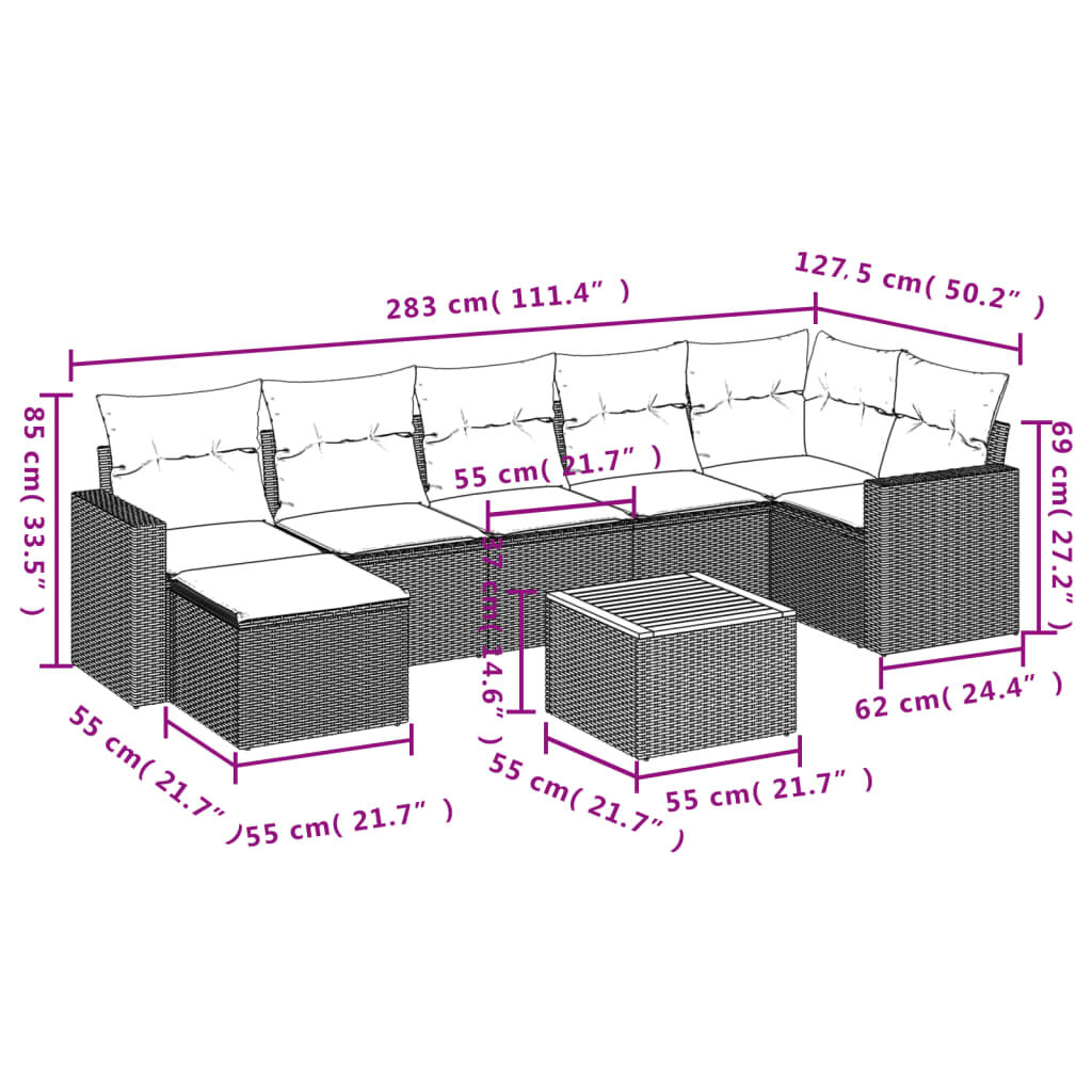 vidaXL 8 Piece Garden Sofa Set with Cushions Black Poly Rattan