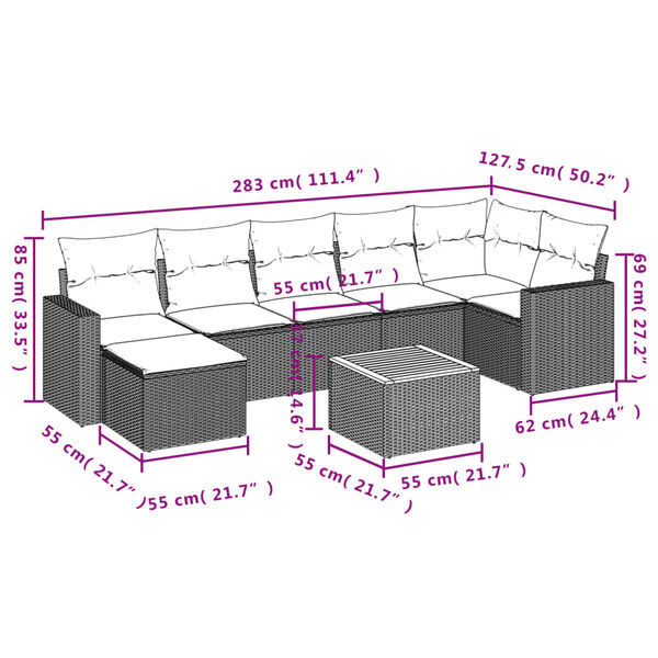 vidaXL 8 Piece Garden Sofa Set with Cushions Black Poly Rattan