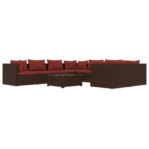vidaXL 9 Piece Garden Lounge Set with Cushions Poly Rattan Brown