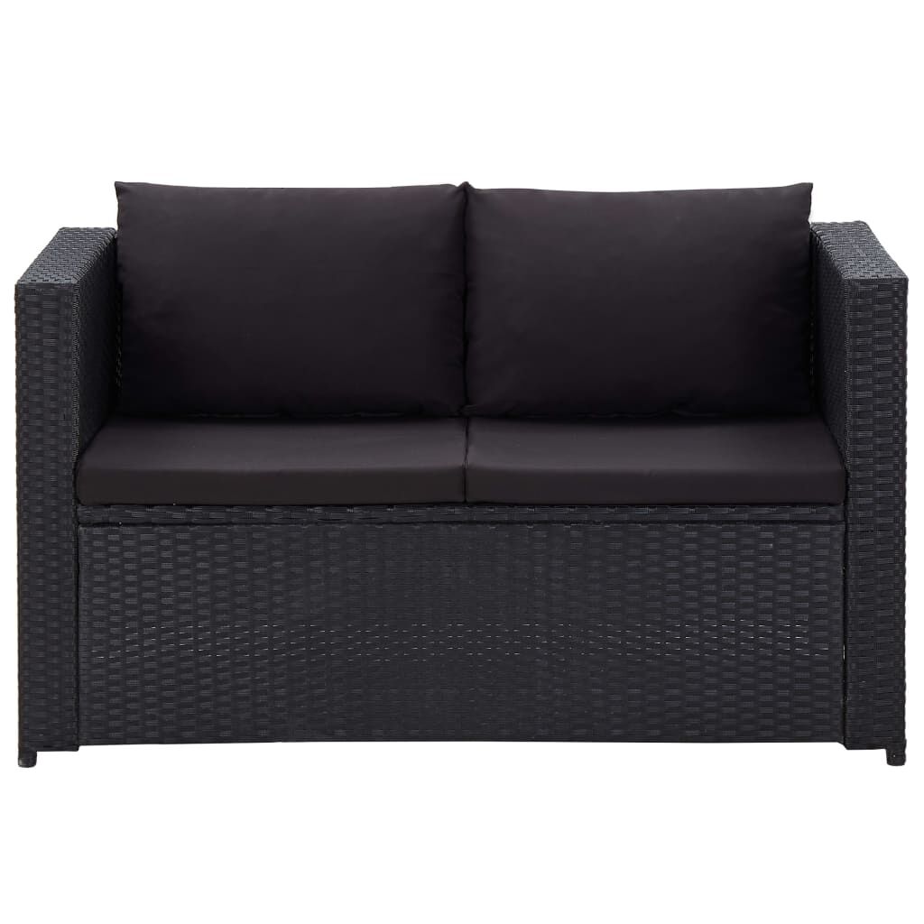 vidaXL 3 Piece Garden Lounge Set with Cushions Poly Rattan Black