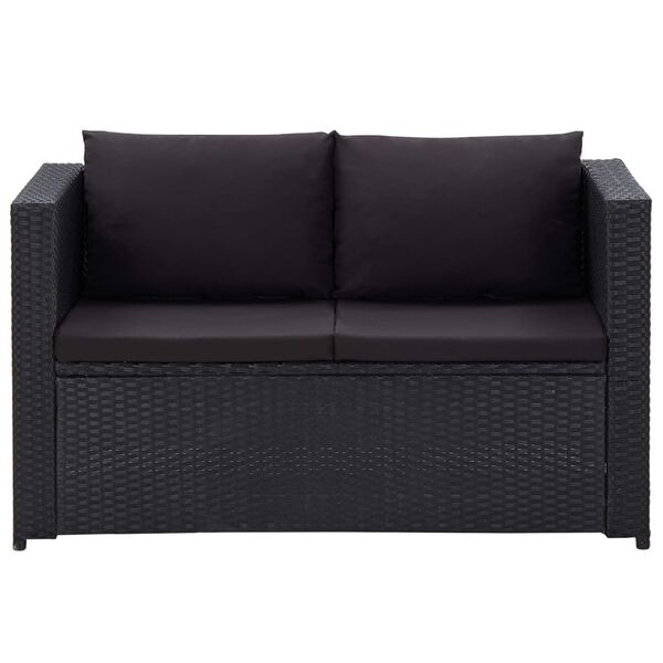 vidaXL 3 Piece Garden Lounge Set with Cushions Poly Rattan Black