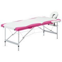 vidaXL 2-Zone Foldable Massage Table Aluminium White and Pink