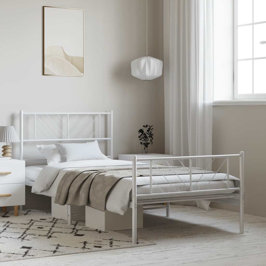 vidaXL Metal Bed Frame without Mattress with Footboard White 100x200cm