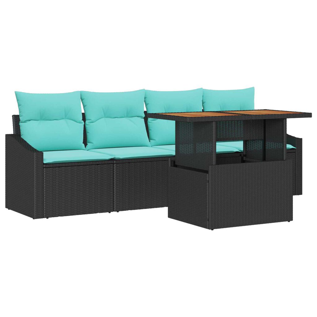 vidaXL 5 Piece Garden Sofa Set with Cushions Black Poly Rattan