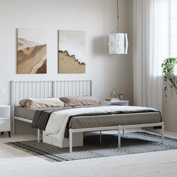 vidaXL Metal Bed Frame without Mattress with Headboard White 150x200cm