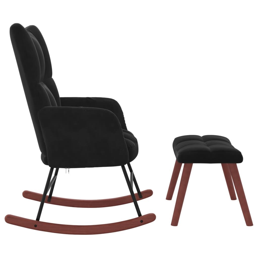 vidaXL Rocking Chair with a Stool Black Velvet
