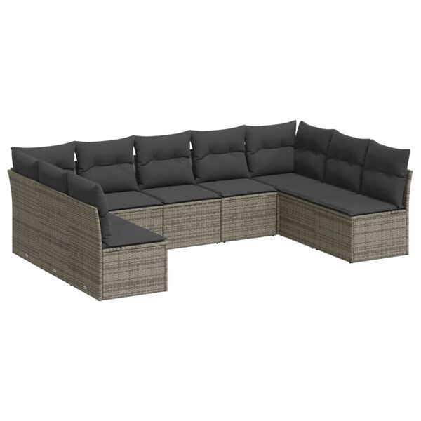 vidaXL 9 Piece Garden Sofa Set with Cushions Grey Poly Rattan