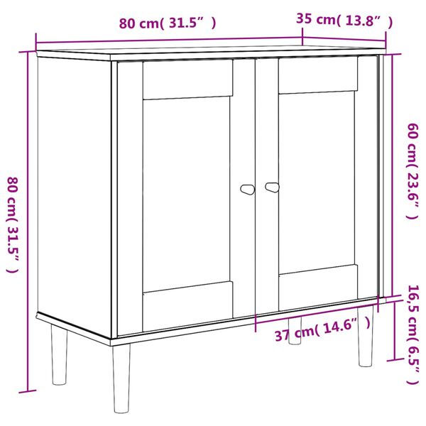 vidaXL Sideboard SENJA Rattan Look Brown 80x35x80 cm Solid Wood Pine