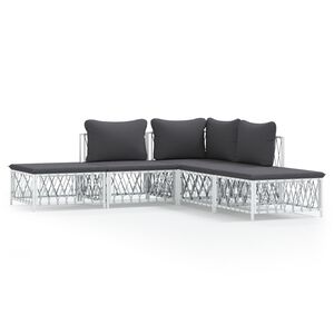 vidaXL 5 Piece Garden Lounge Set with Cushions White Steel