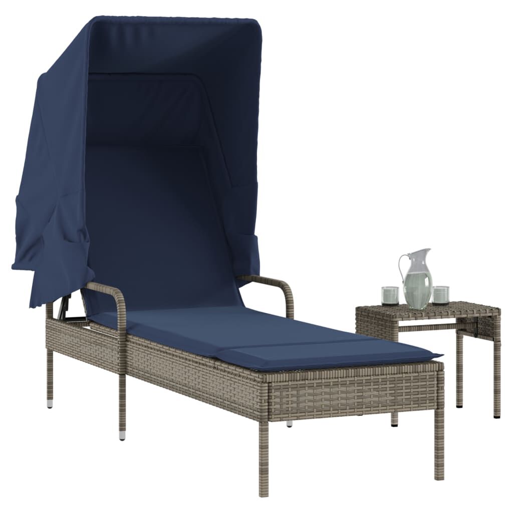 vidaXL Sun Lounger with Canopy and Table Grey Poly Rattan