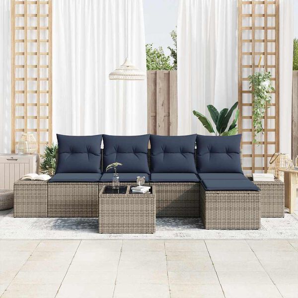 vidaXL Sofa Set with Cushion 6 pcs Grey Poly Rattan