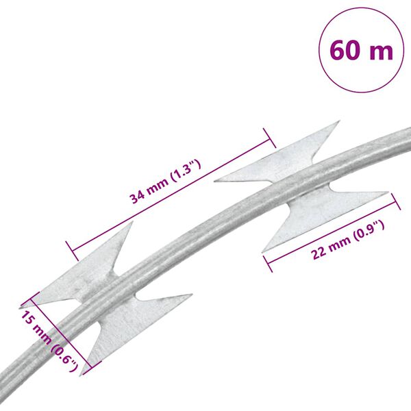 vidaXL Razor Wire Helical Wire Roll Galvanized Steel 60 m