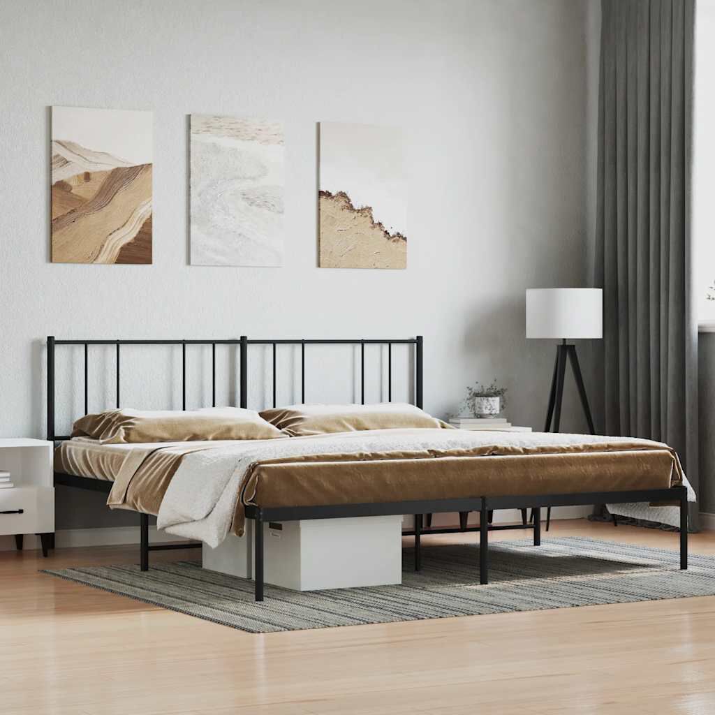 vidaXL Metal Bed Frame without Mattress with Headboard Black 193x203cm
