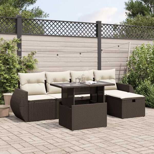 vidaXL 6 Piece Garden Sofa Set with Cushions Brown Poly Rattan