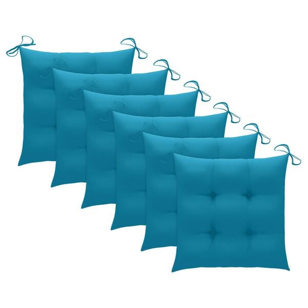 vidaXL Garden Chairs with Light Blue Cushions 6 pcs Solid Teak Wood