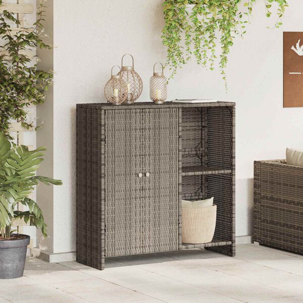 vidaXL Storage Cabinet with Shelf Grey 100 x 36 x 102 cm Rattan