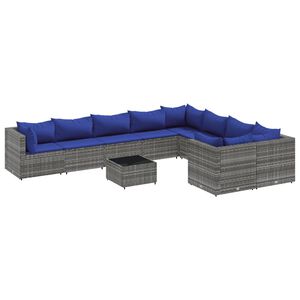 vidaXL 10 Piece Garden Sofa Set with Cushions Grey Poly Rattan