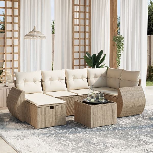 vidaXL 6 Piece Garden Sofa Set with Cushions Beige Poly Rattan