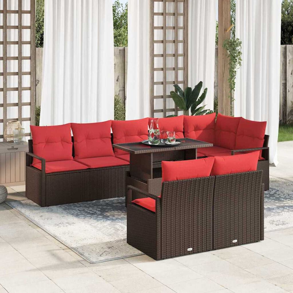 vidaXL Garden Sofa Set 9 pcs Brown and red 100 x 55 x 73 cm