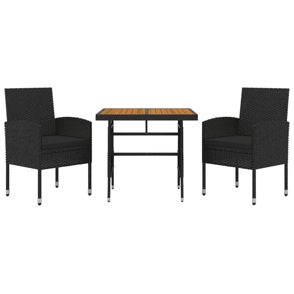 vidaXL 3 Piece Outdoor Dining Set Poly Rattan Black