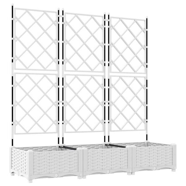 vidaXL Garden Planter with Trellis 3 pcs White 120x40x125.5 cm