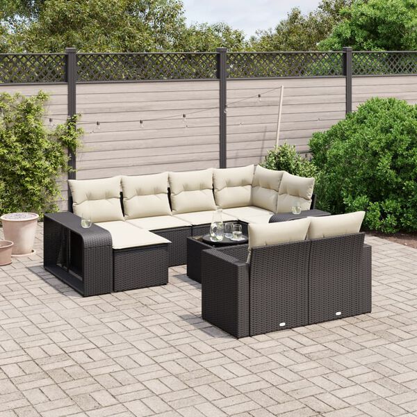 vidaXL 11 Piece Garden Sofa Set with Cushions Black Poly Rattan