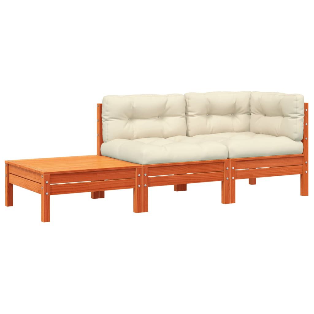 vidaXL Garden Sofa with Cushions and Footstool Solid Wood Pine