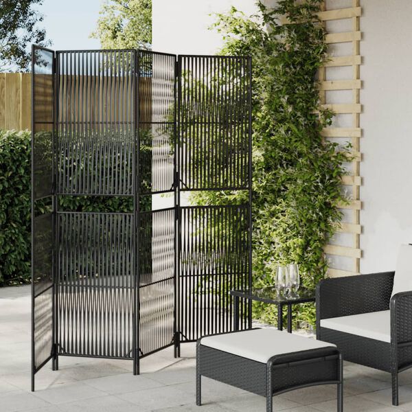 vidaXL Room Divider 4 Panels Black Poly Rattan