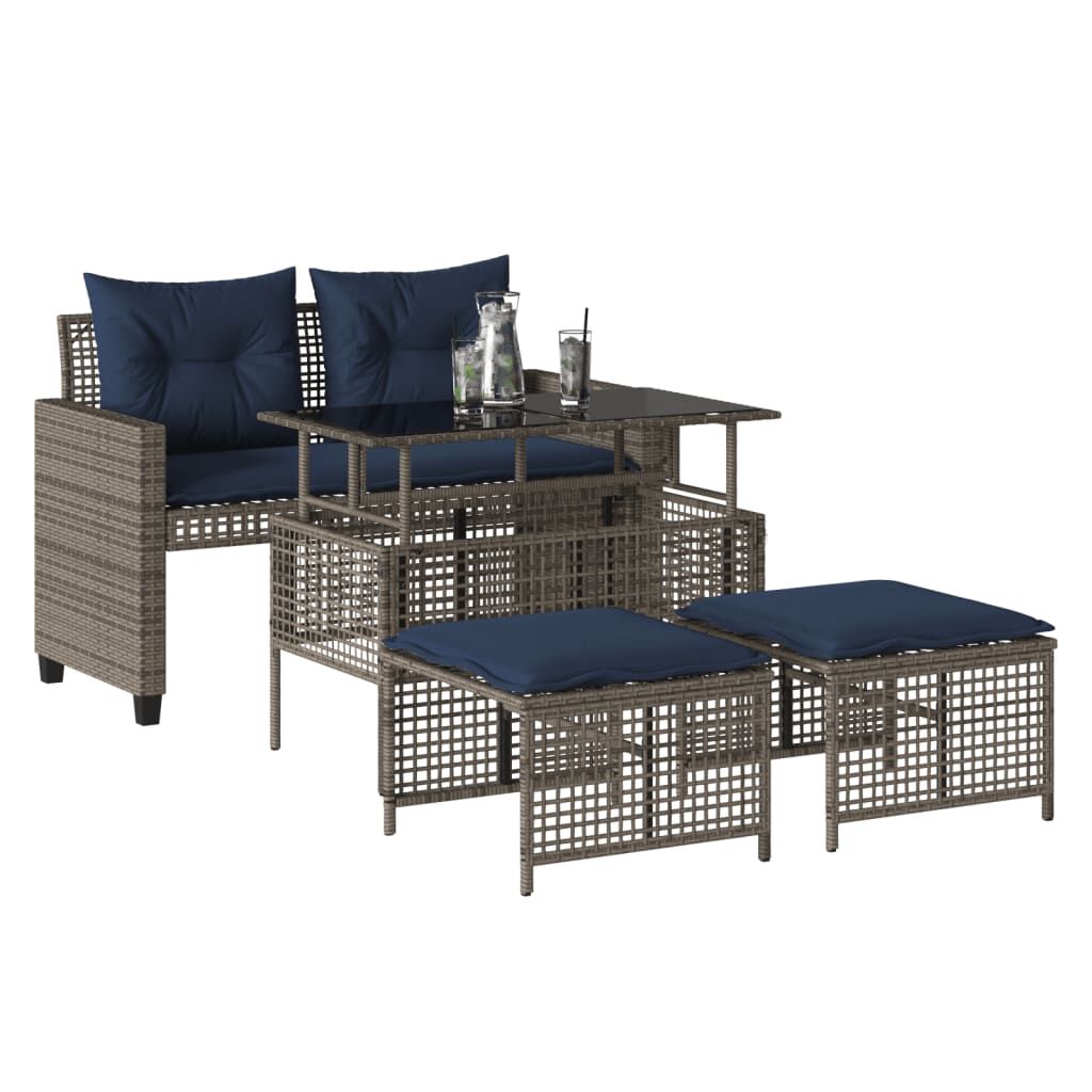 vidaXL 4 Piece Garden Sofa Set with Cushions Grey Poly Rattan Glass