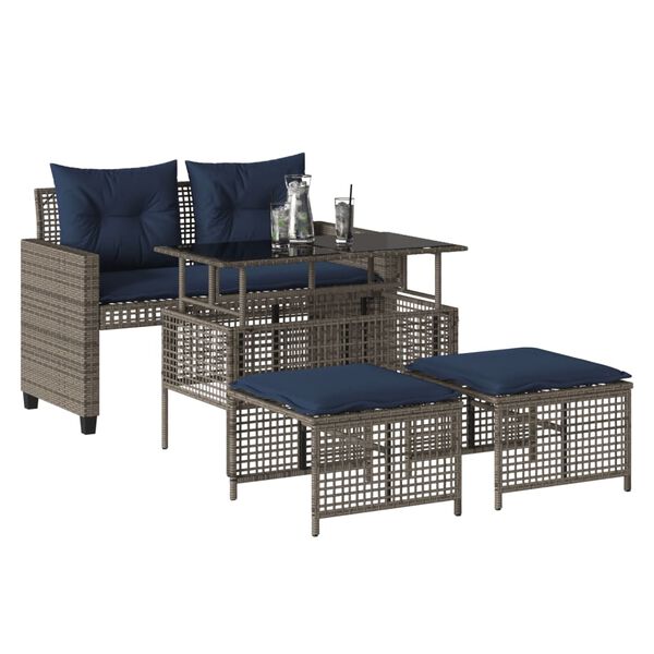 vidaXL 4 Piece Garden Sofa Set with Cushions Grey Poly Rattan Glass