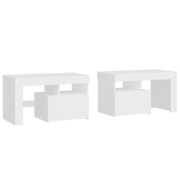 vidaXL Bedside Cabinets 2 pcs with LED Lights White 70x36.5x40 cm